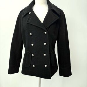 George Black Double-Breasted Wool Pea Coat with Metal Buttons size M Womens